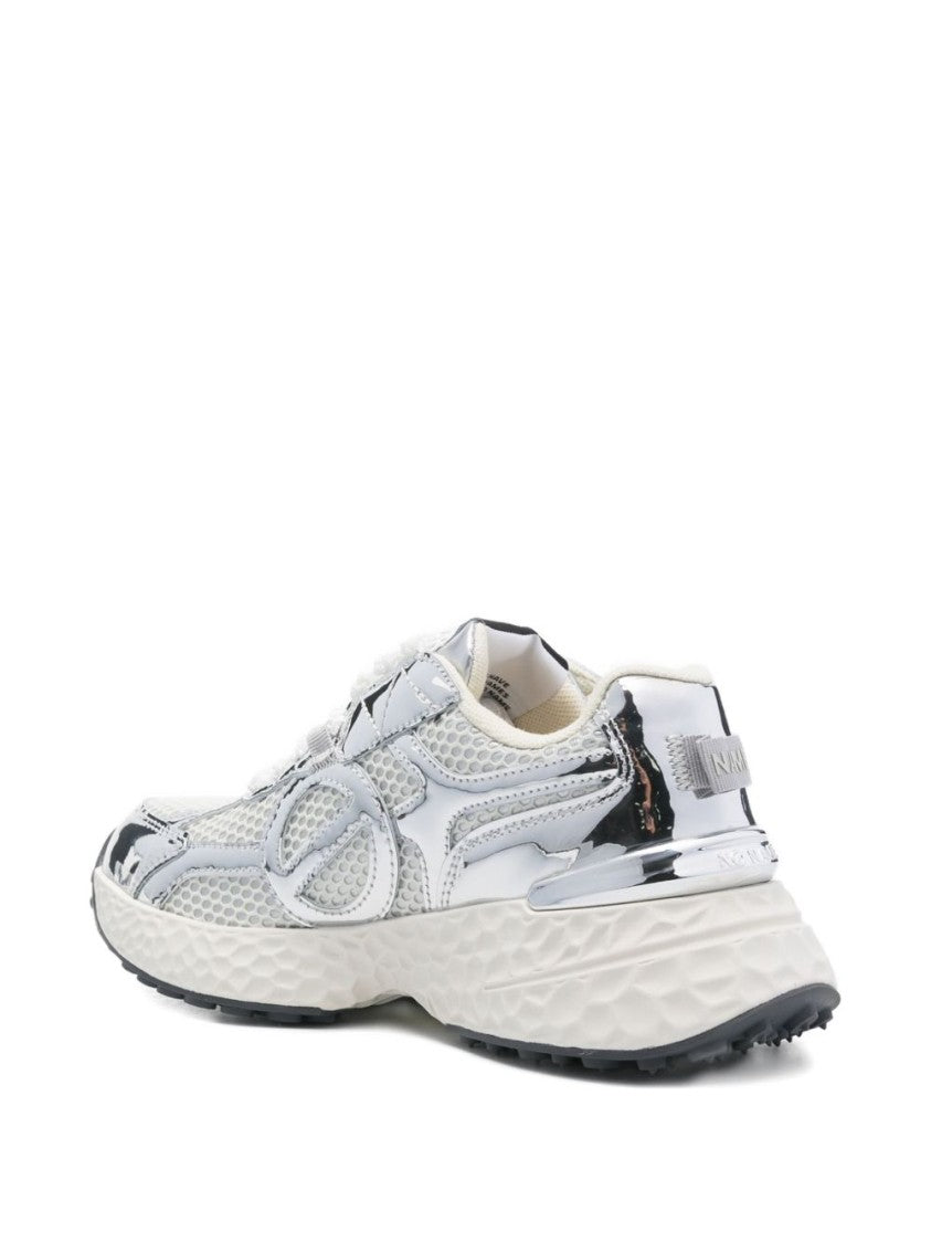 No Name Silver And White Sneakers With Mesh Panels