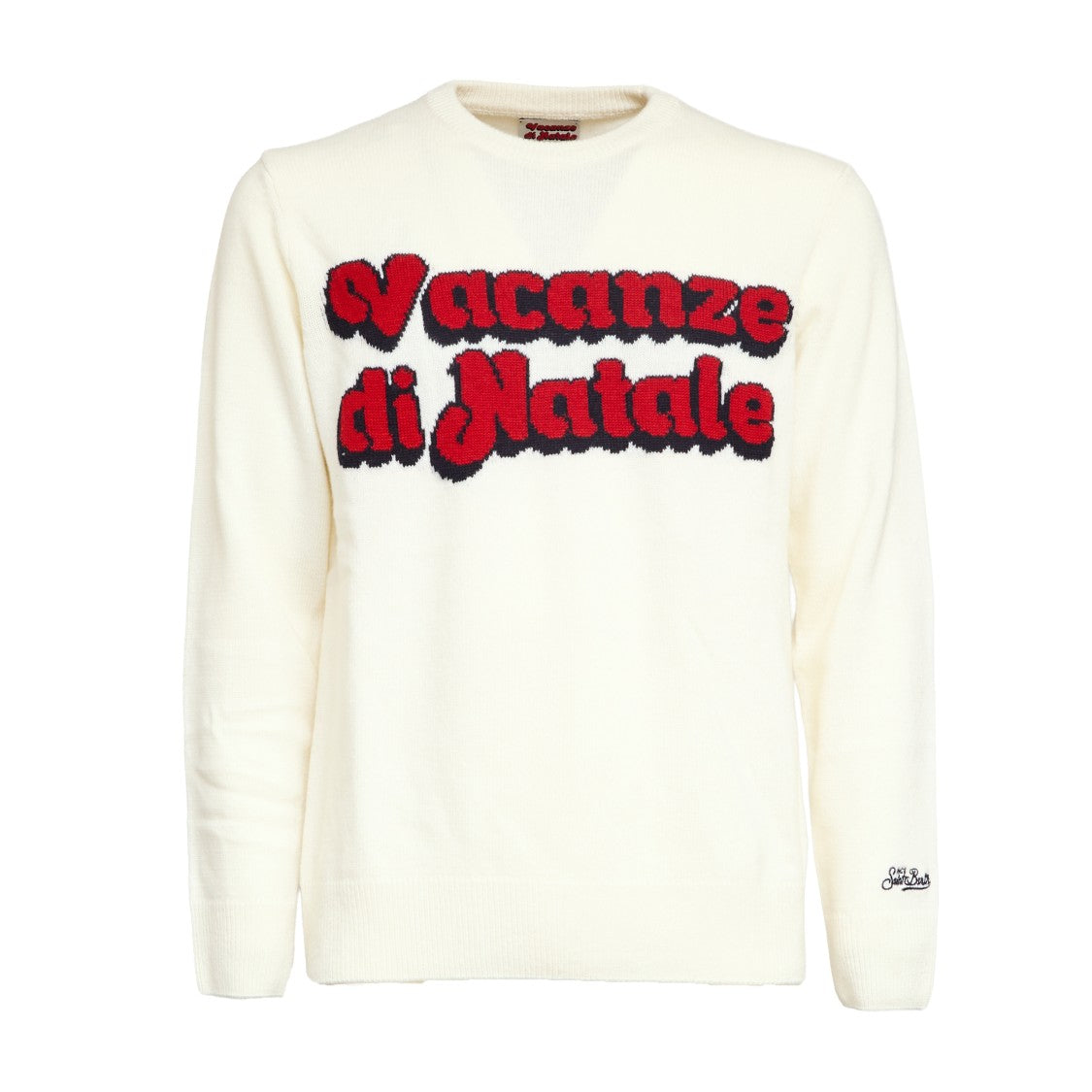 Mc2 Saint Barth Crewneck Sweater With Jacquard Logo And Embroidered Cuff