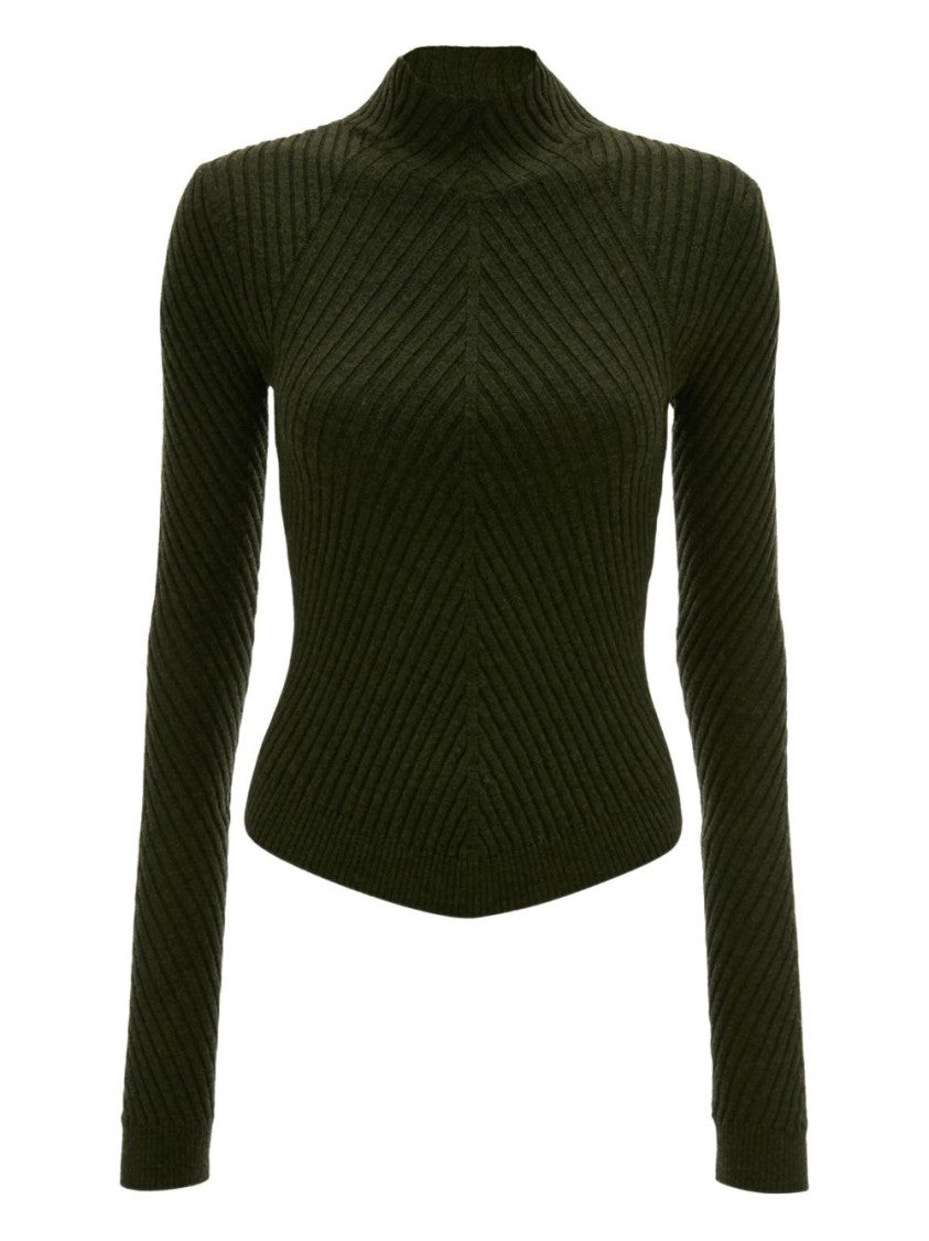Victoria Beckham Fitted Green Merino Wool Sweater