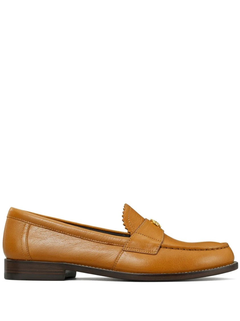 Tory Burch Smooth Leather Classic Loafer With Metallic Emblem And Subtle Stitching