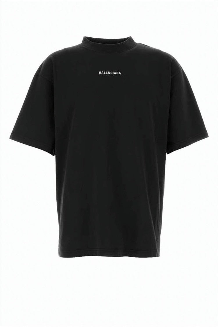 Balenciaga Cropped Black Cotton T-Shirt With Logo Detailing