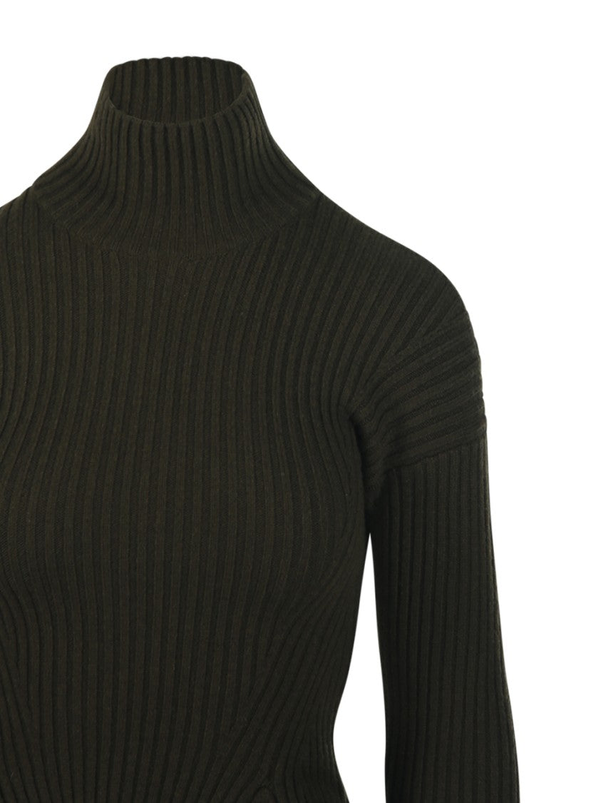 Max Mara Ribbed Fitted Sweater With Peplum Detail