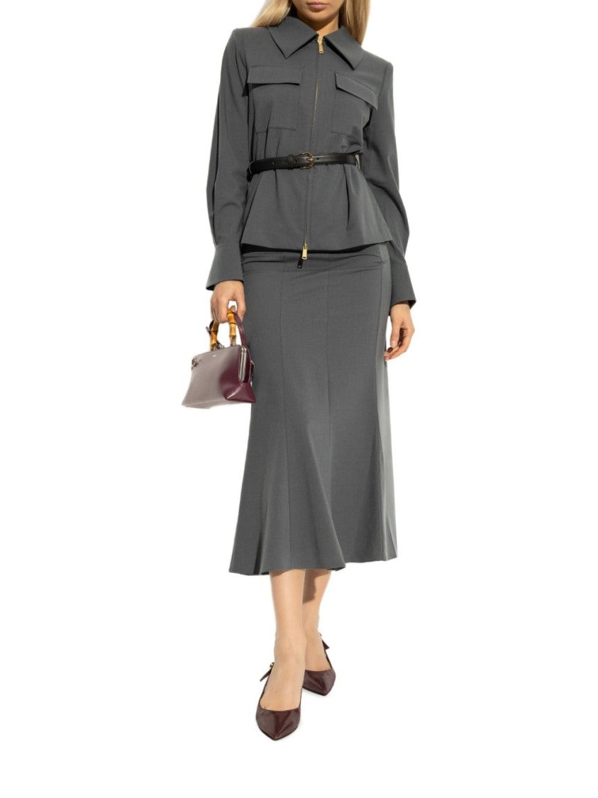 Self-Portrait Gray Twill Midi Dress