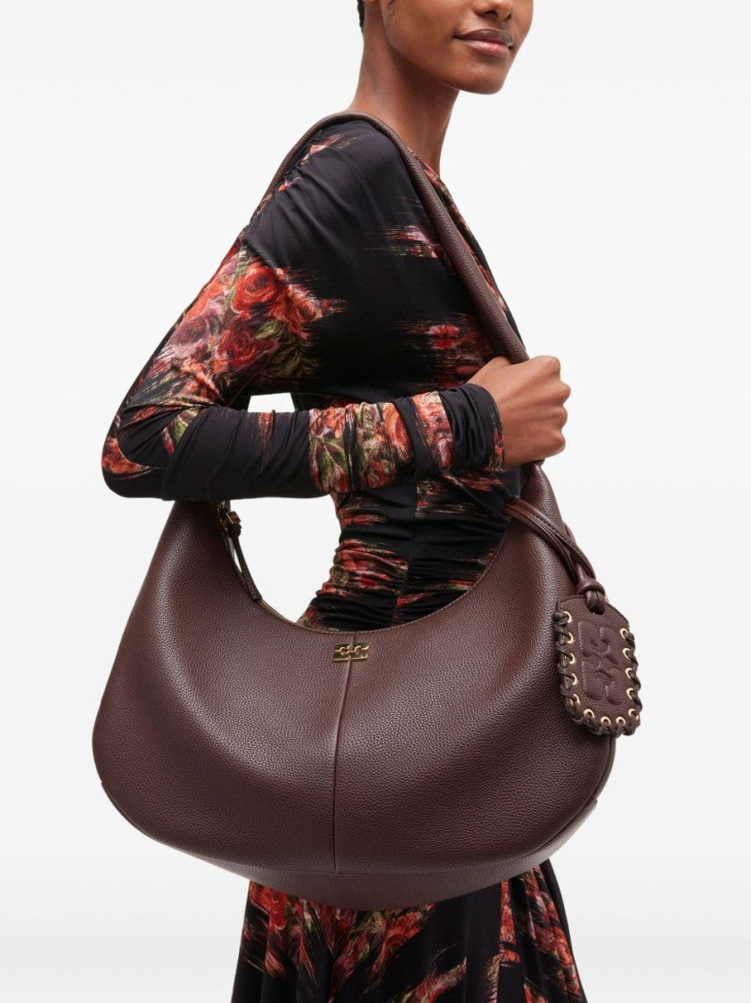 Ganni Crescent-Shaped Shoulder Bag With Textured Finish