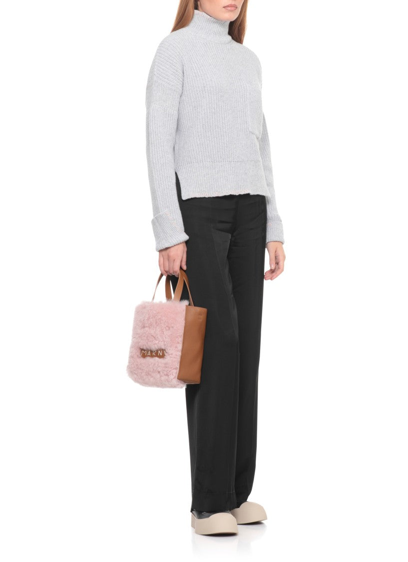 Marni High Neck Virgin Wool Sweater With Asymmetric Hem