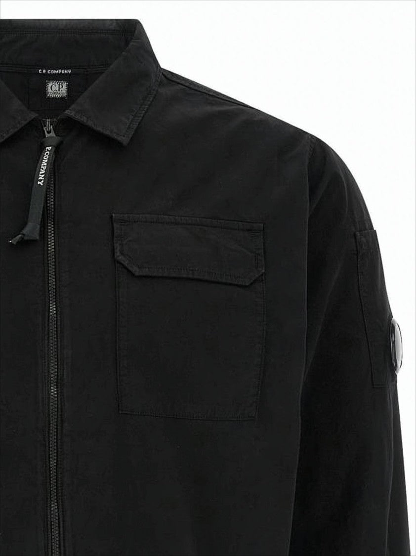 C.P. Company Minimalist Black Cotton Jacket With Unique Lens Detail