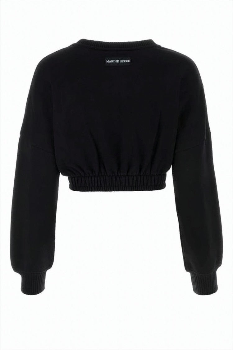 Marine Serre Cropped Long-Sleeve Top With Ribbed Hem