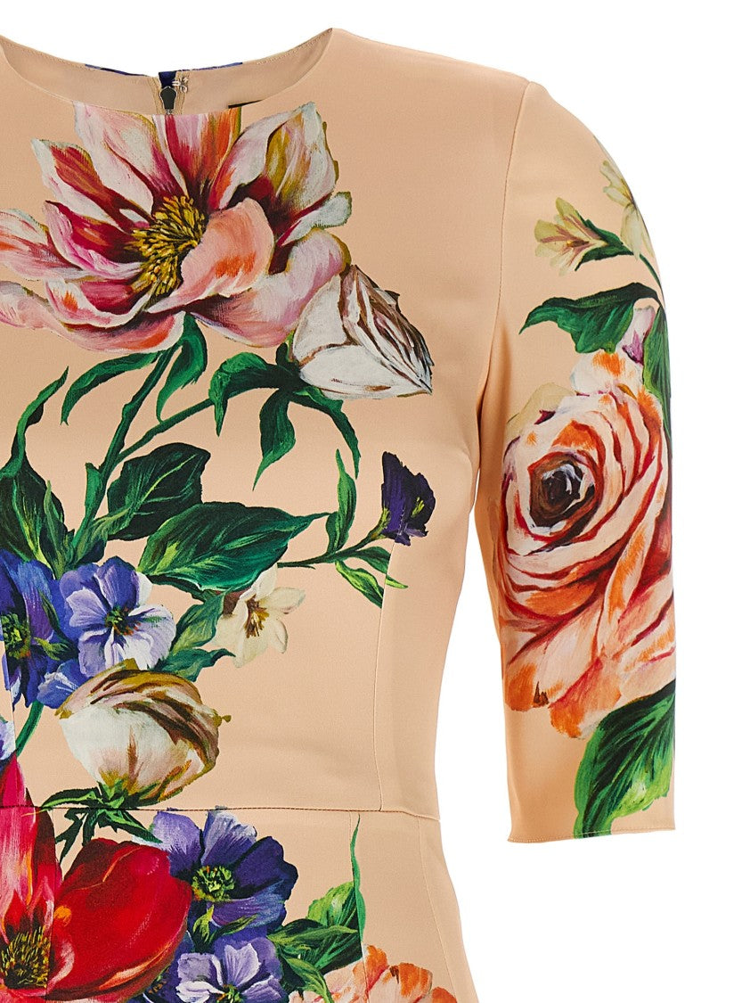 Dolce & Gabbana Floral Print Stretch Viscose Charmeuse Midi Dress