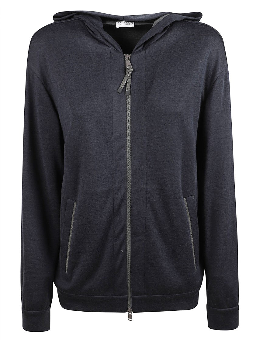 Brunello Cucinelli Blue Cotton And Silk Hoodie