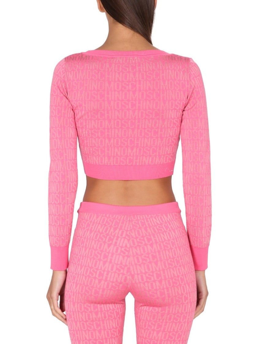 Moschino Cropped Pullover With Allover Logo Pattern