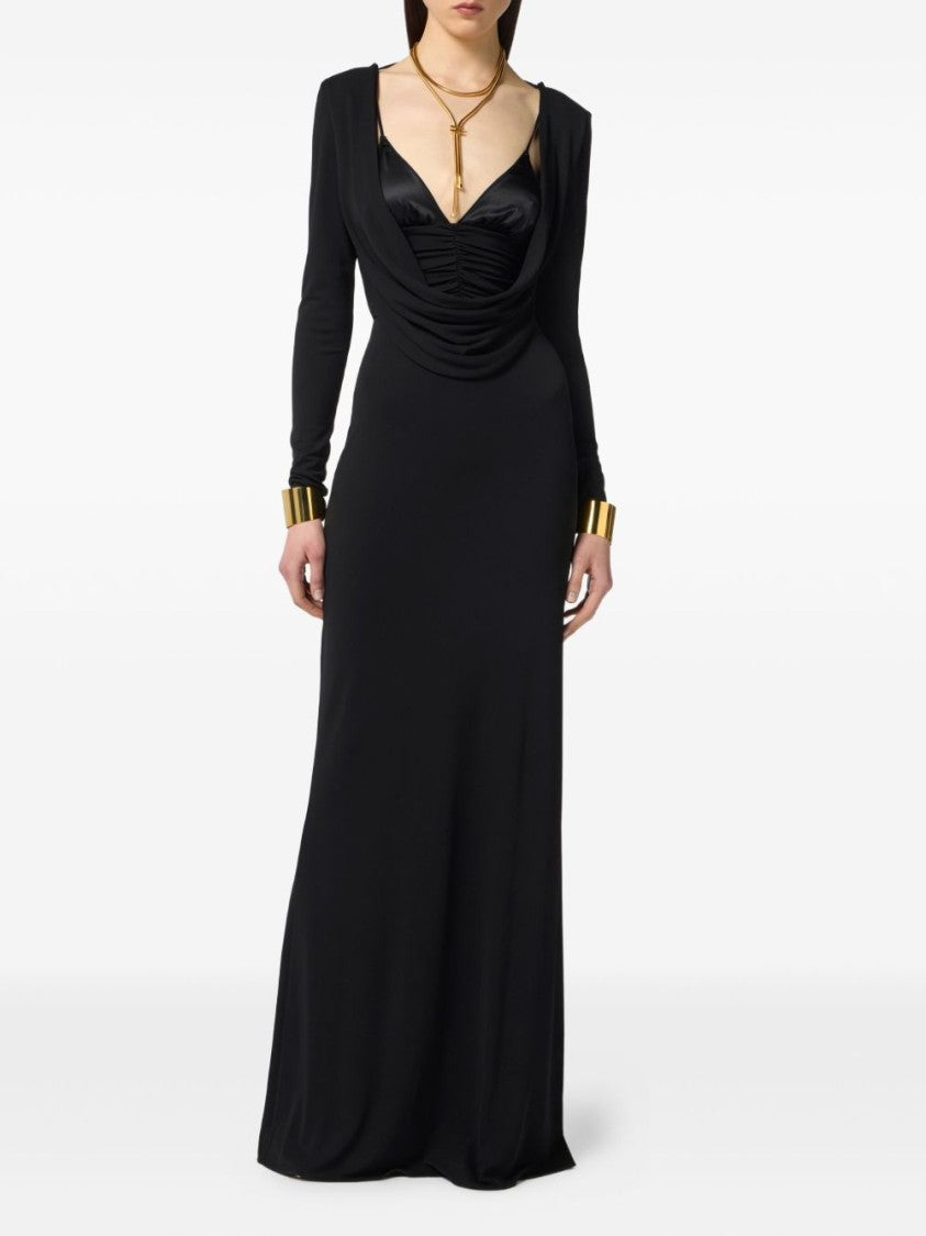 Elisabetta Franchi Maxi Dress With Draped Cowl Neckline