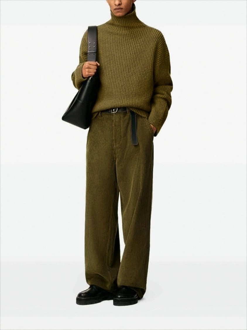 Ami Wide-Leg Olive Green Corduroy Pants With High Waist