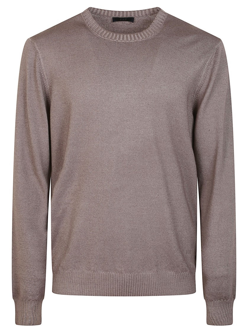 Fay Walnut Virgin Wool Sweater With Iconic Embroidered Logo