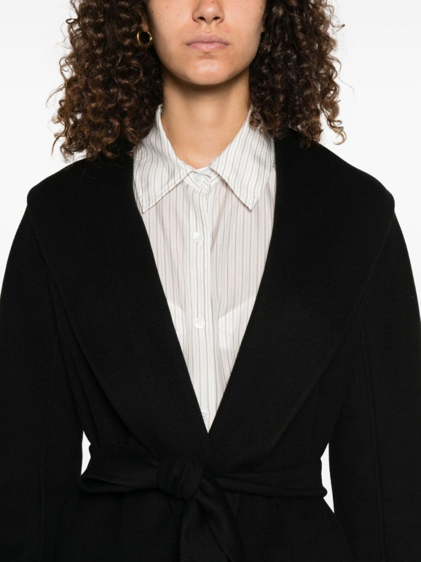 Max Mara Wrap Black Coat With Self-Tie Belt