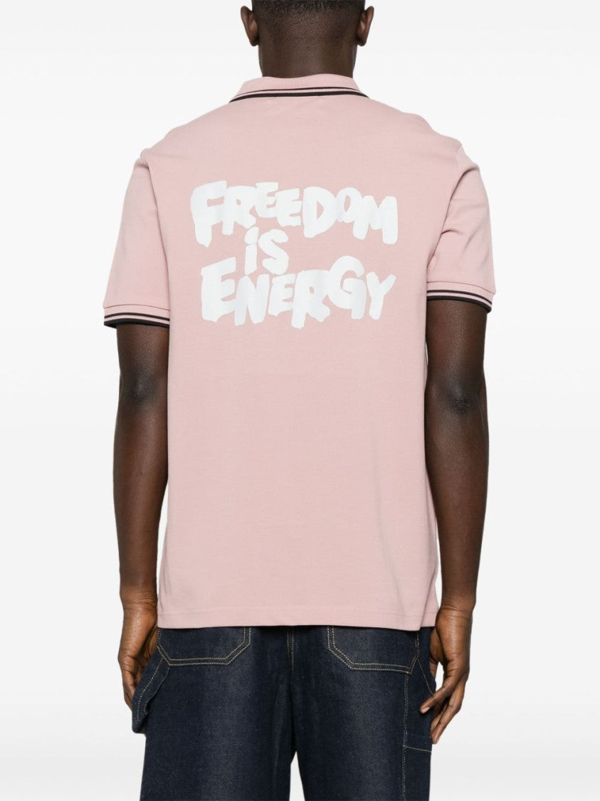 Comme Des Garçons Rose Pink Polo Shirt With Slogan Print