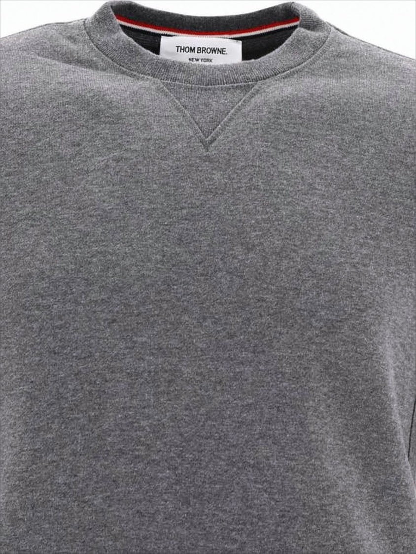 Thom Browne Long-Sleeve Grey Cotton T-Shirt With Signature Stripes