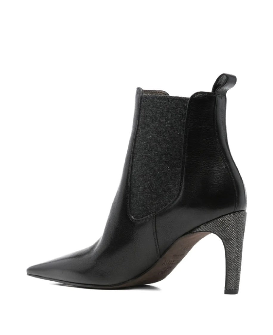 Brunello Cucinelli Pointed Toe Ankle Boots With Textured Finish