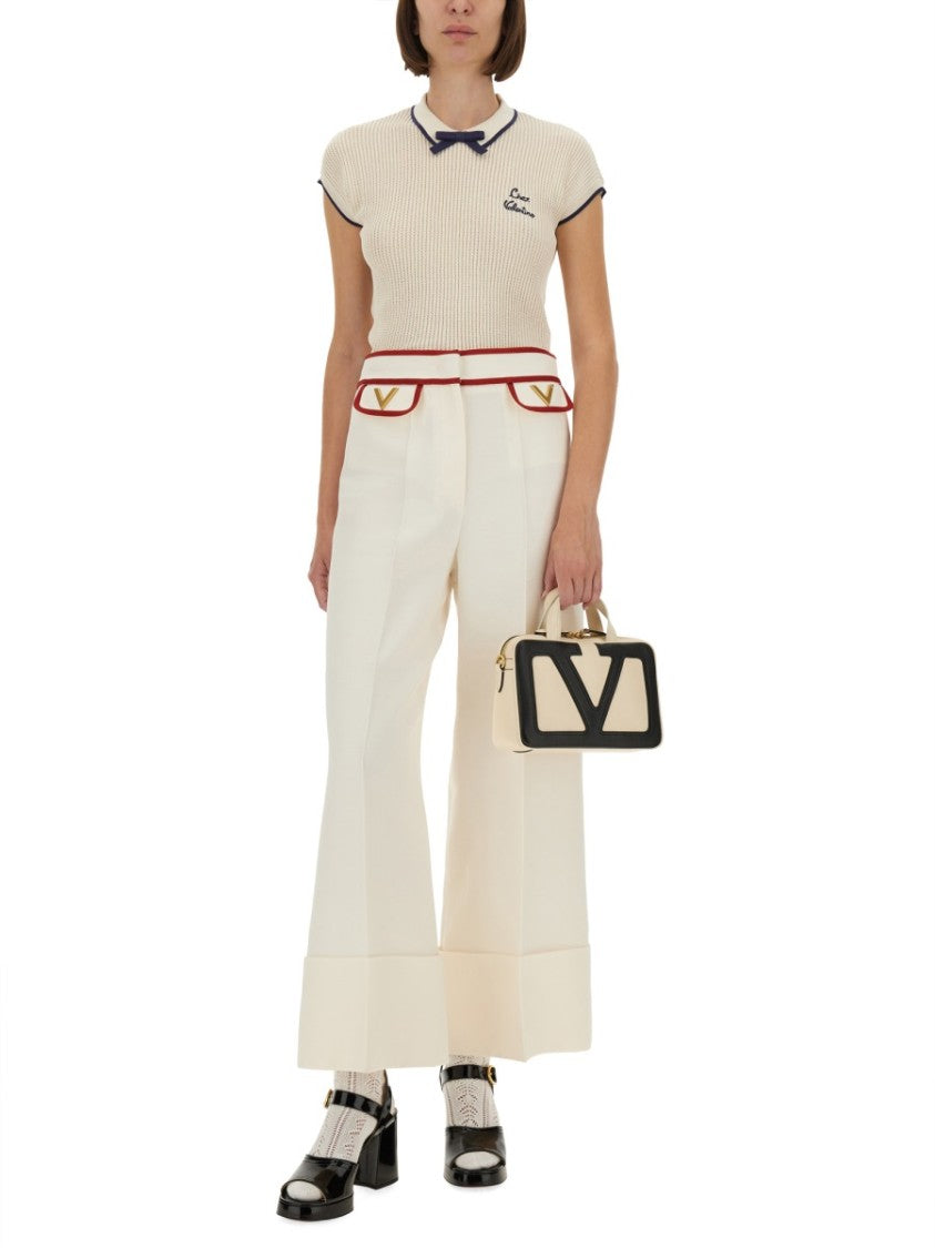 Valentino Textured Knit Slim-Fit Top With Bow Detail