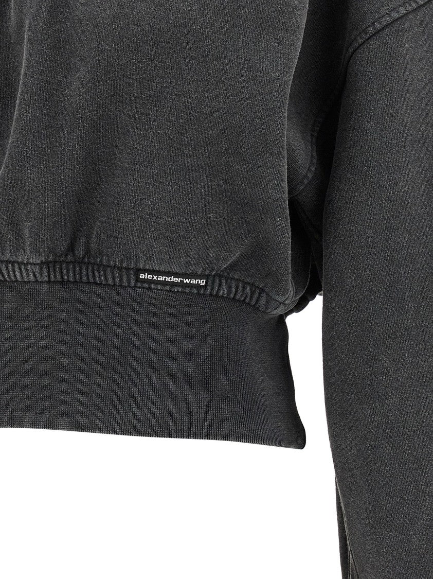 T By Alexander Wang Cropped Cotton Sweatshirt With High Neck