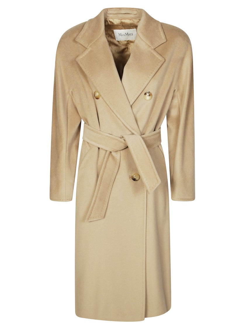 Max Mara Double-Breasted Neutrals Tailored Coat With Wide Lapel Collar