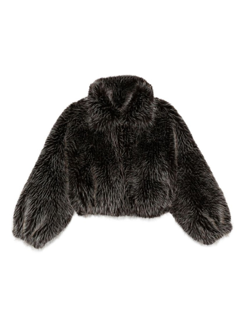 Valentini 1972 Brown Faux Fur Jacket With High Collar