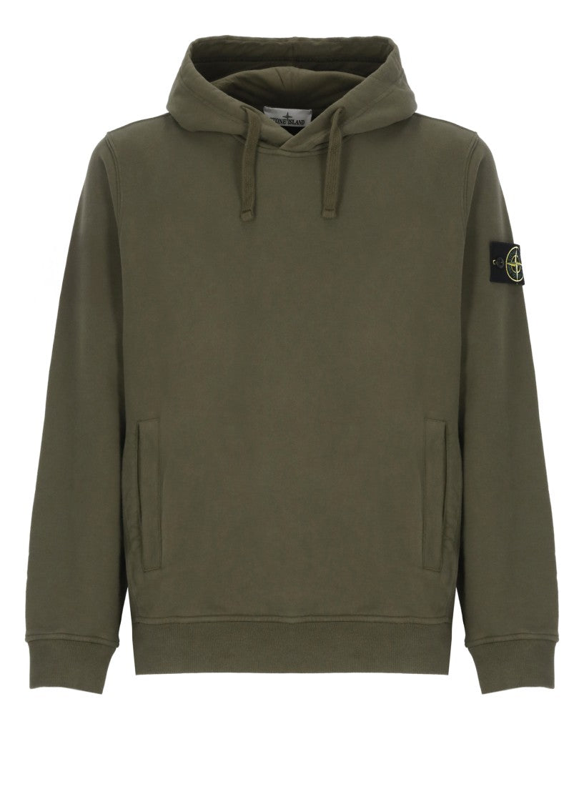 Stone Island Solid Green Cotton Hoodie