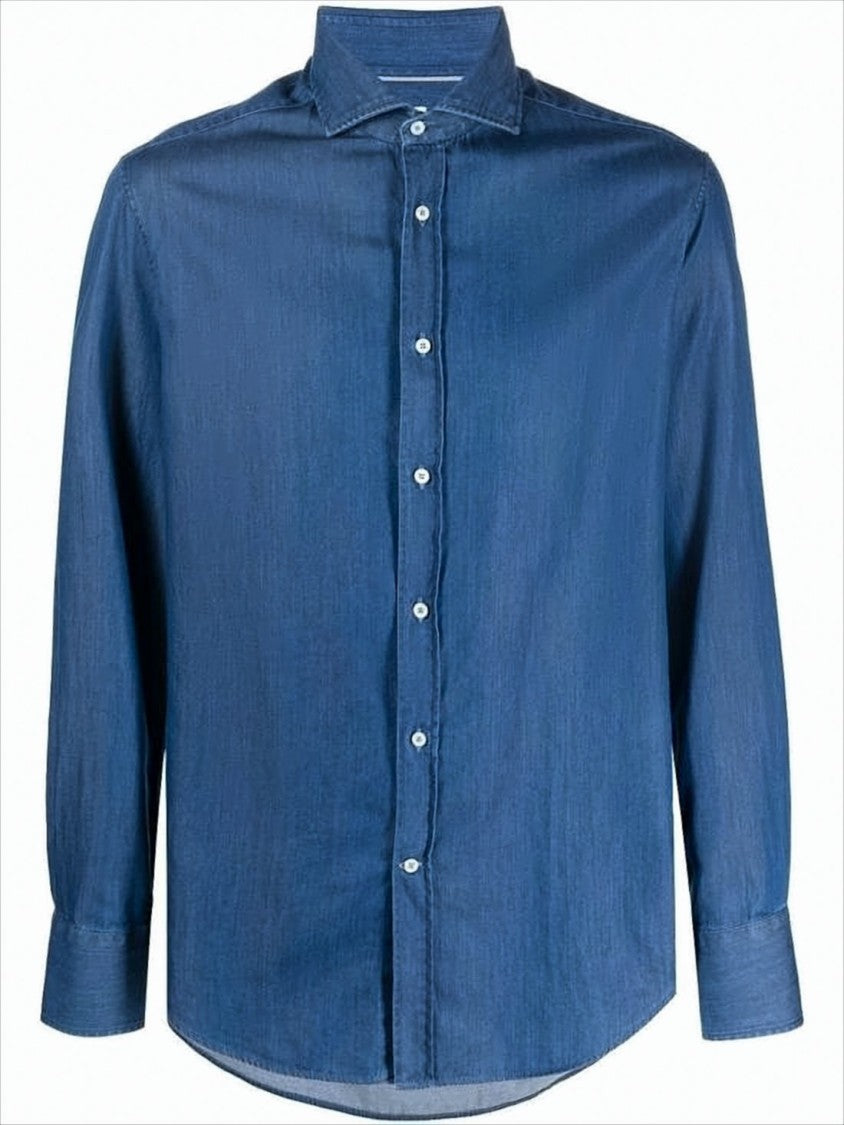 Brunello Cucinelli Medium Blue Cotton Long-Sleeve Shirt