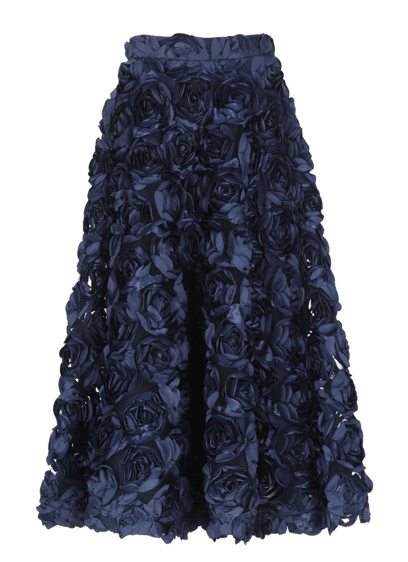 Rotate Black Skirt With All-Over Embossed Rose Detailing