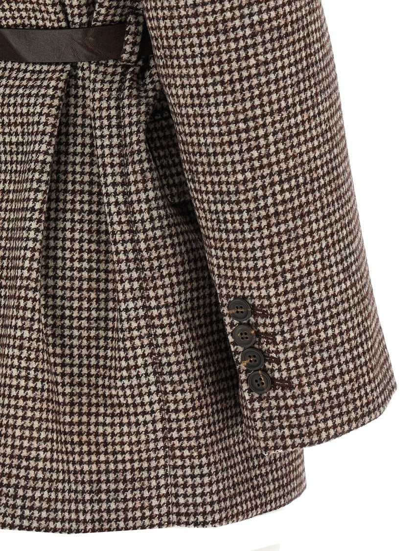 Brunello Cucinelli Deconstructed Houndstooth Blazer With Leather Belt