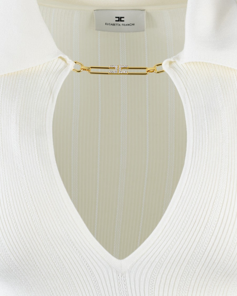 Elisabetta Franchi White Ribbed Knit Top With À Jour Detailing