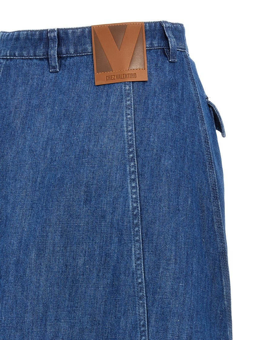 Valentino Garavani Light Cotton Denim Midi Skirt