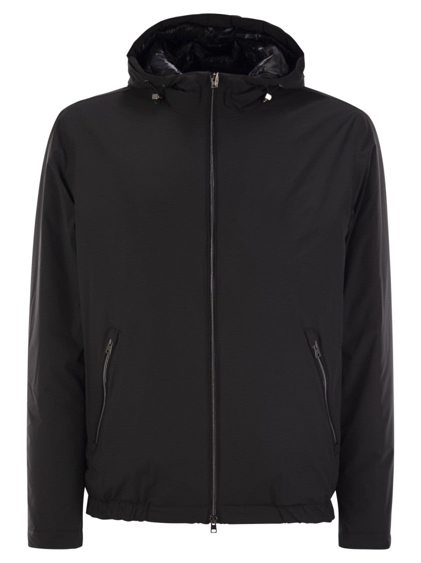 Herno Technical Fabric Bomber Jacket With Hood