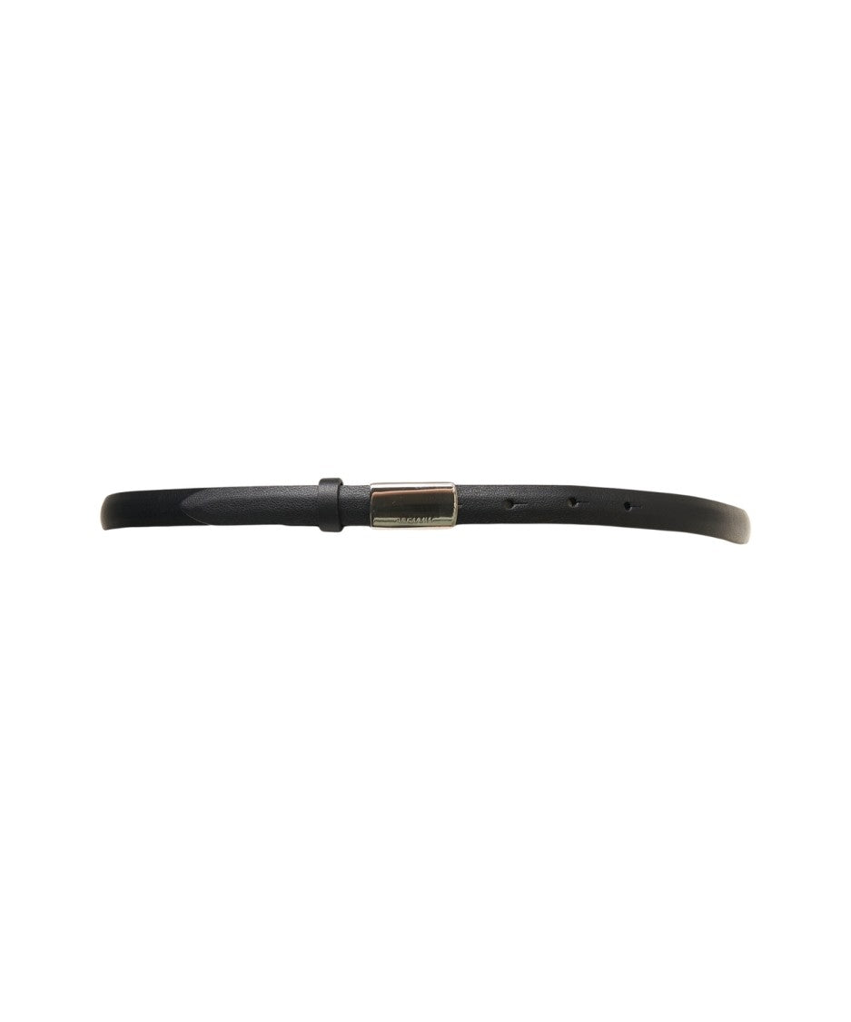 Orciani Refined Black Leather Slim Belt With Rectangular Buckle