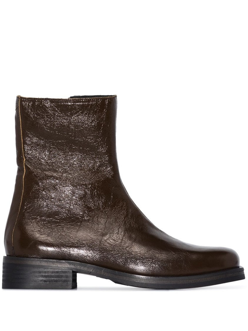 Our Legacy Ankle-Length Dark Olive-Green Leather Camion Boot