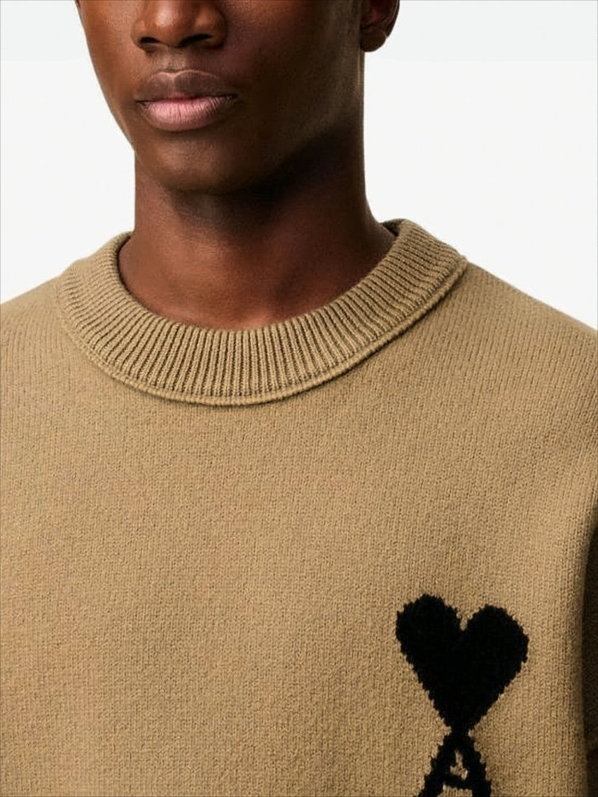 Ami Relaxed Fit Wool Sweater With Heart Emblem