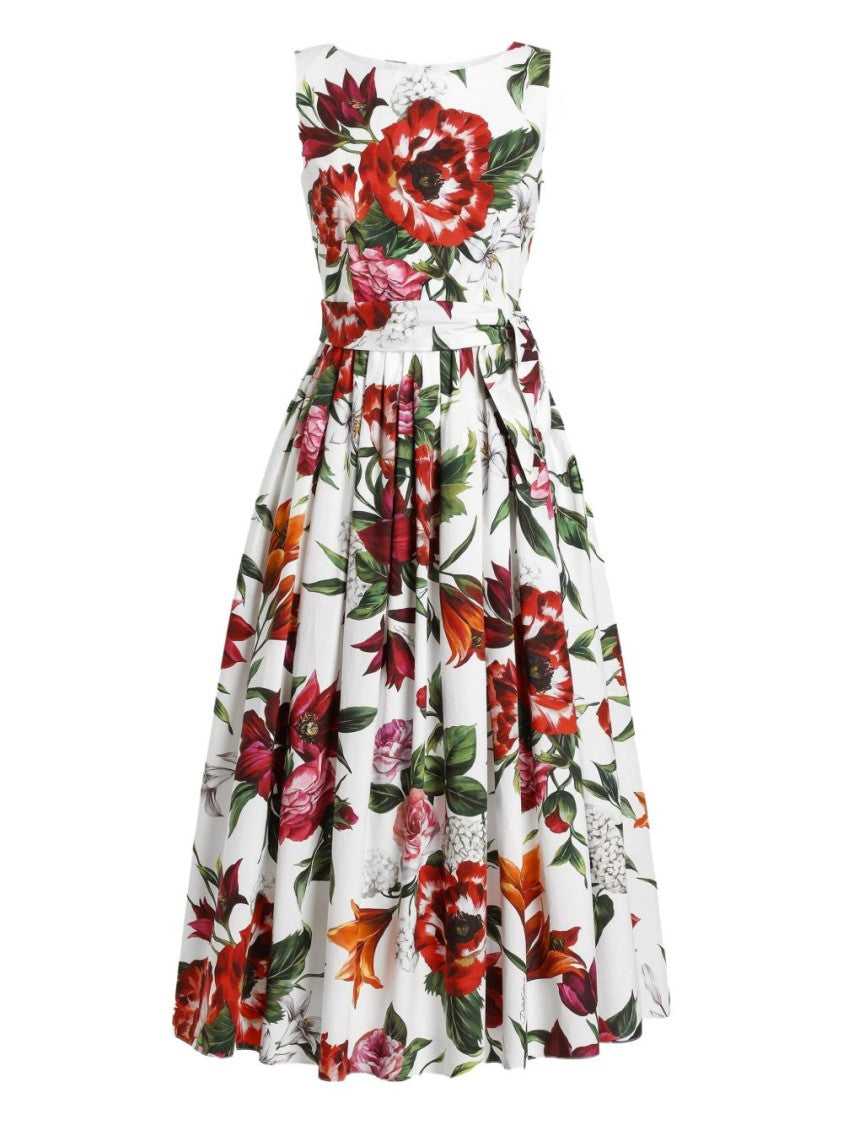 Dolce & Gabbana Floral Print Midi Dress With Fitted Bodice