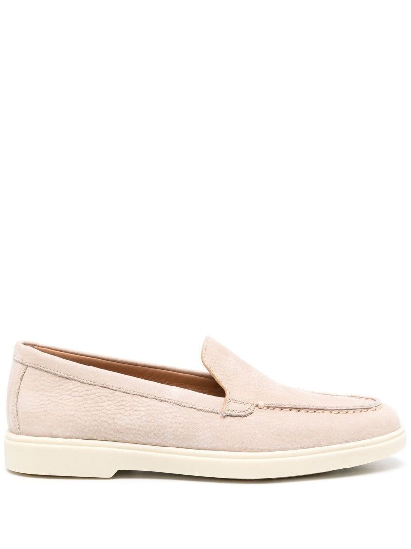Santoni Closed-Design Pink Leather Loafers With Plush Lining