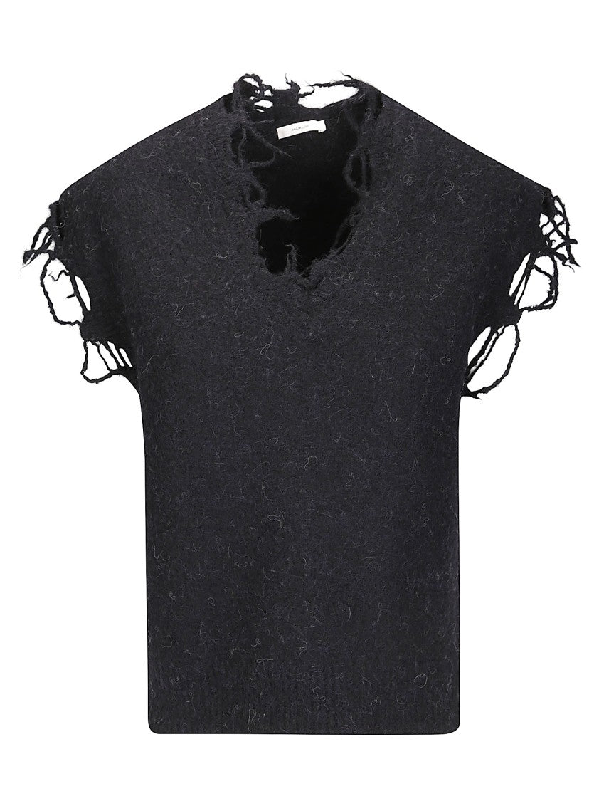 Haikure Distressed V-Neck Sleeveless Sweater
