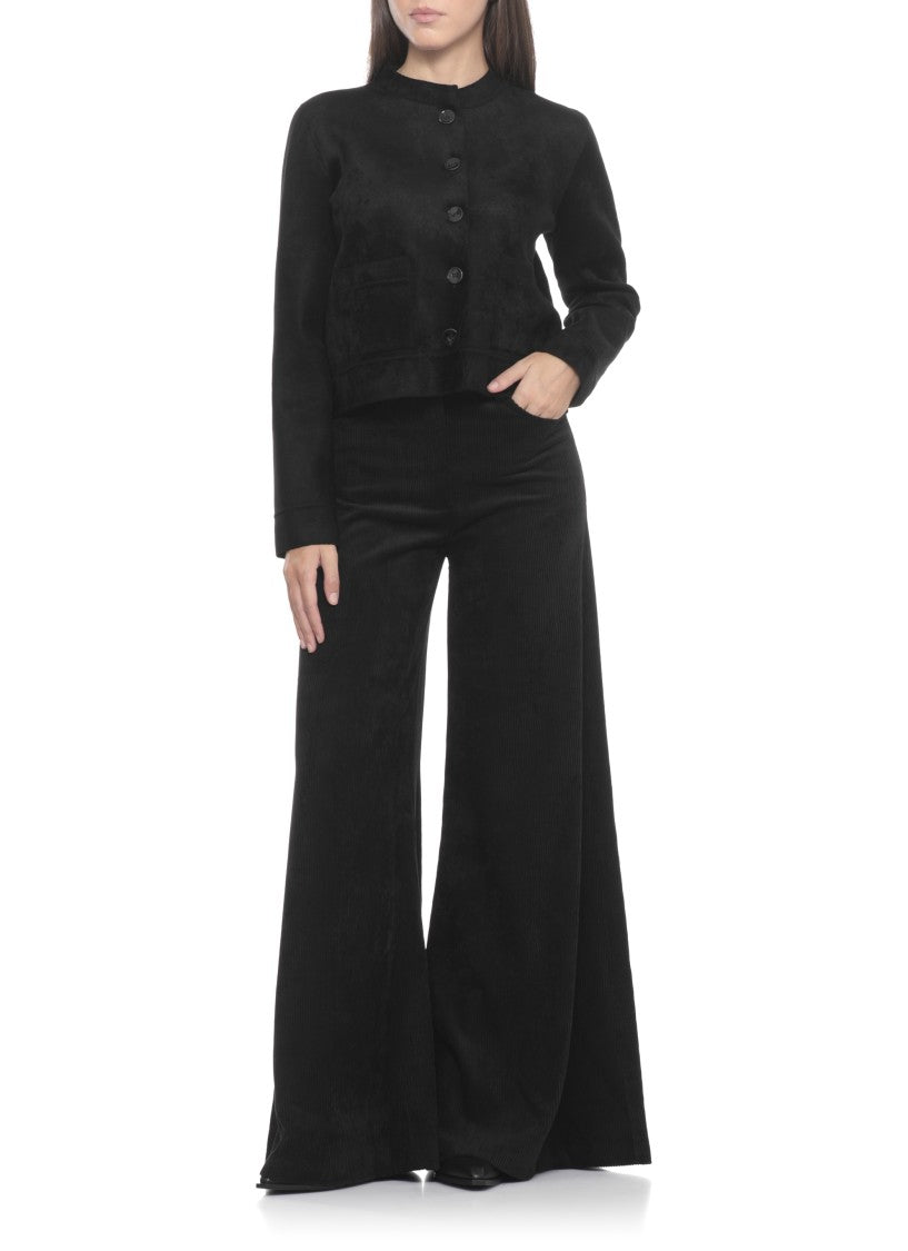 D. Exterior Black Viscose-Wool Blend Cardigan