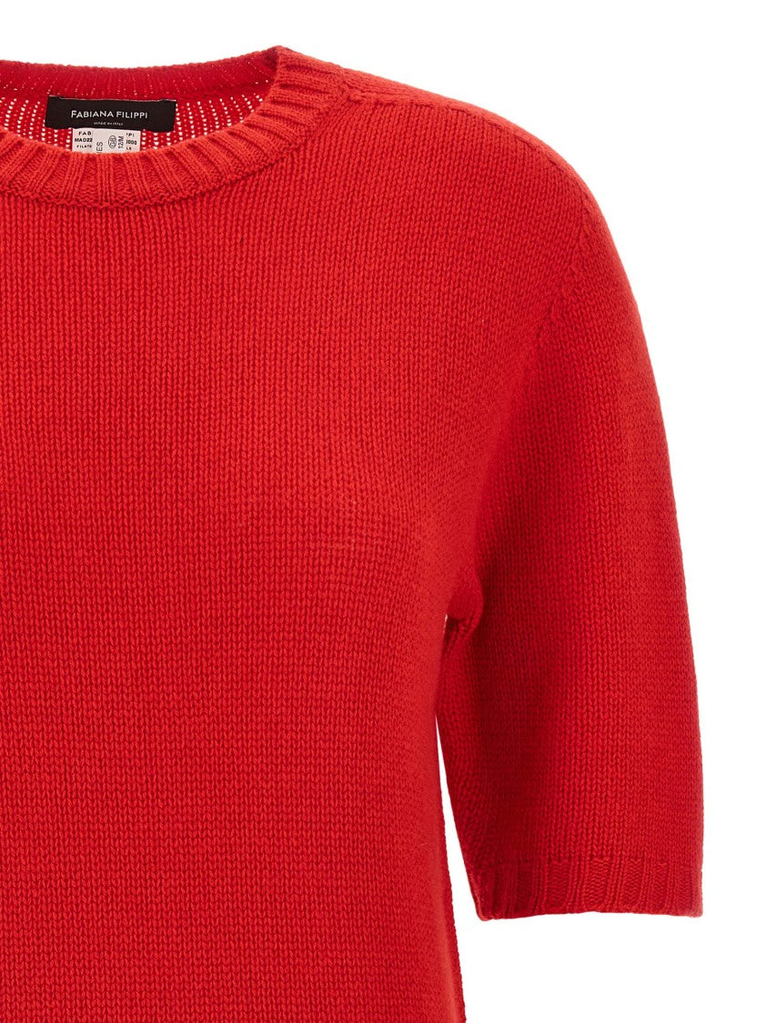 Fabiana Filippi Short-Sleeved Cashmere Sweater With Ribbed Trims