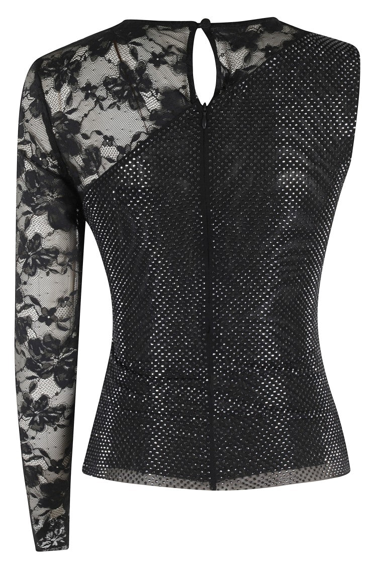 Self-Portrait Rhinestone Lace Sleeve Top