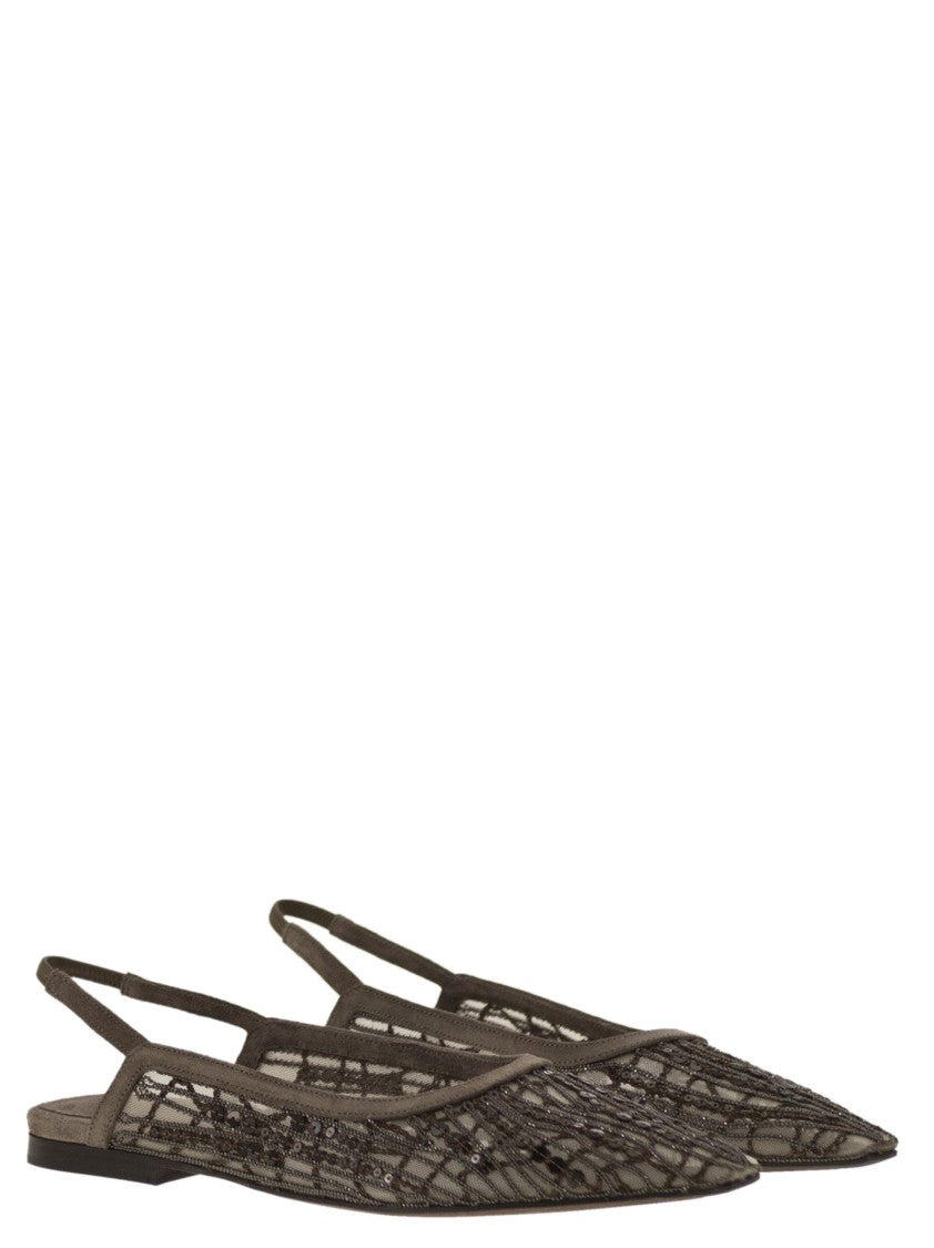 Brunello Cucinelli Sandal With Sparkling Abstract Embroidery In Suede