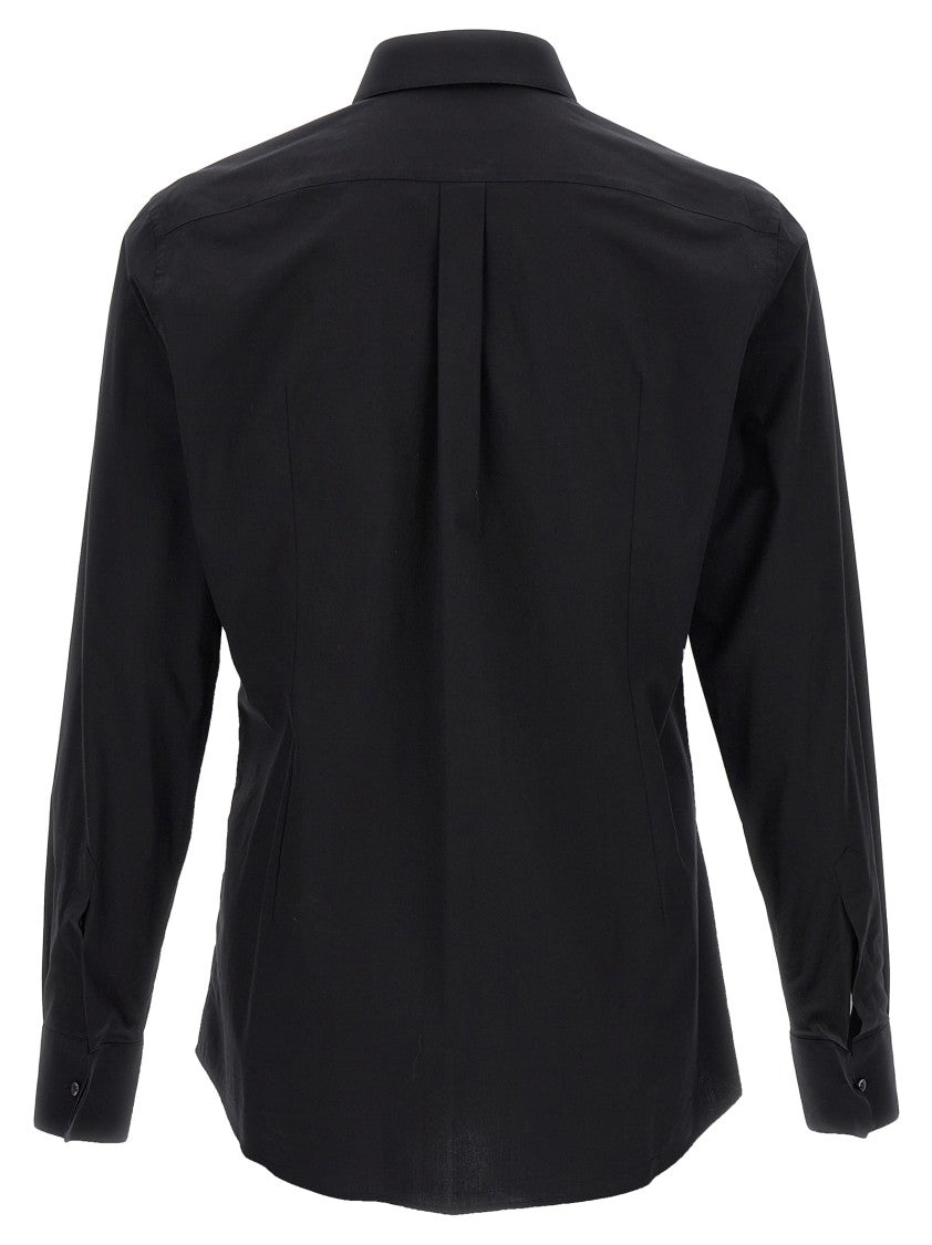 Dolce & Gabbana Fitted Stretch Cotton Shirt With Logo Embroidery