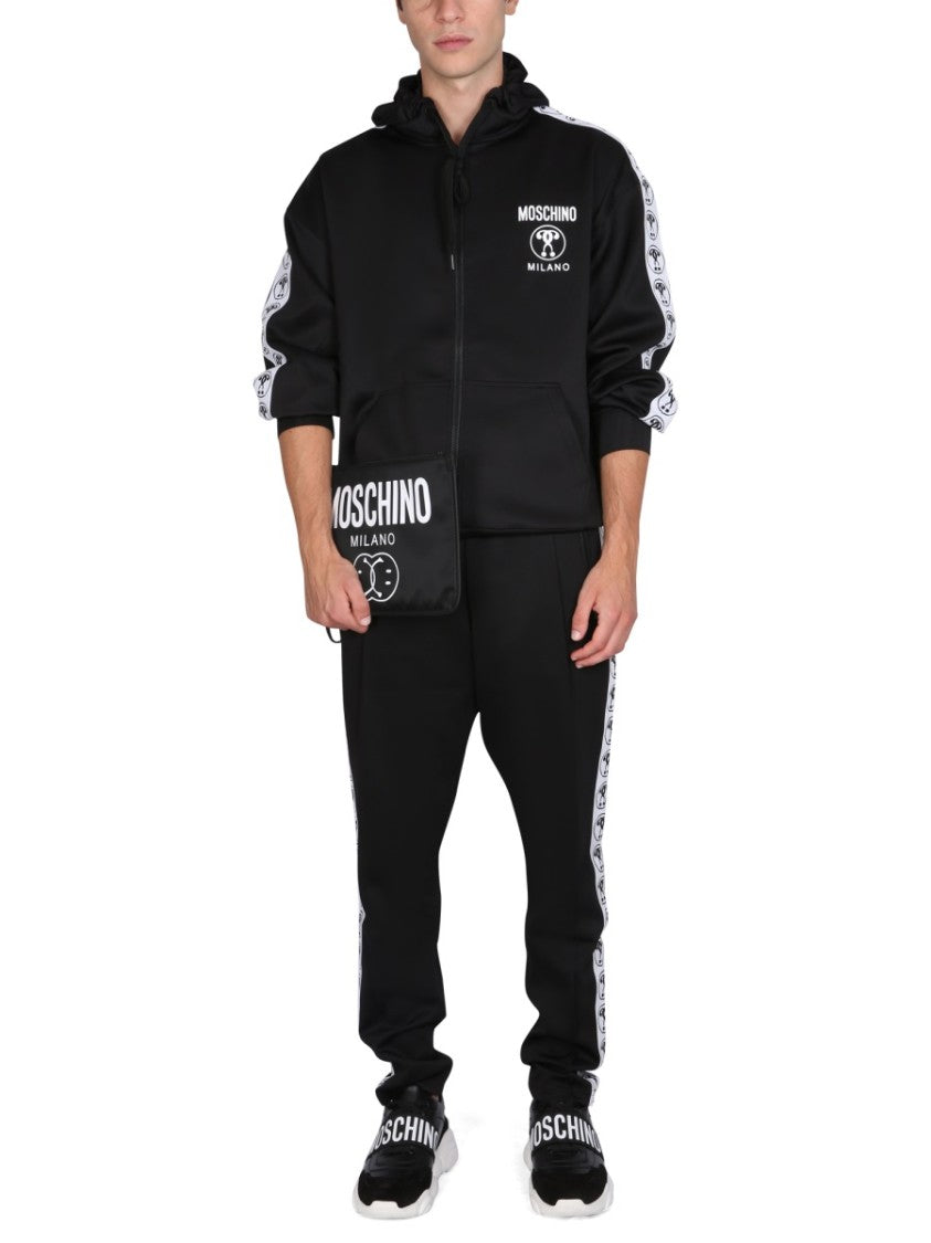 Moschino Full-Zip Black Sweatshirt With Logo Accents