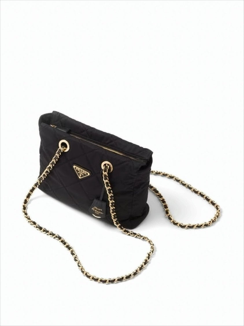 Prada Quilted Black Recycled Nylon Crossbody Bag With Chain Strap