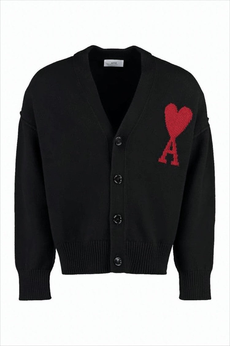Ami Cropped Black Cardigan With Deep V-Neck