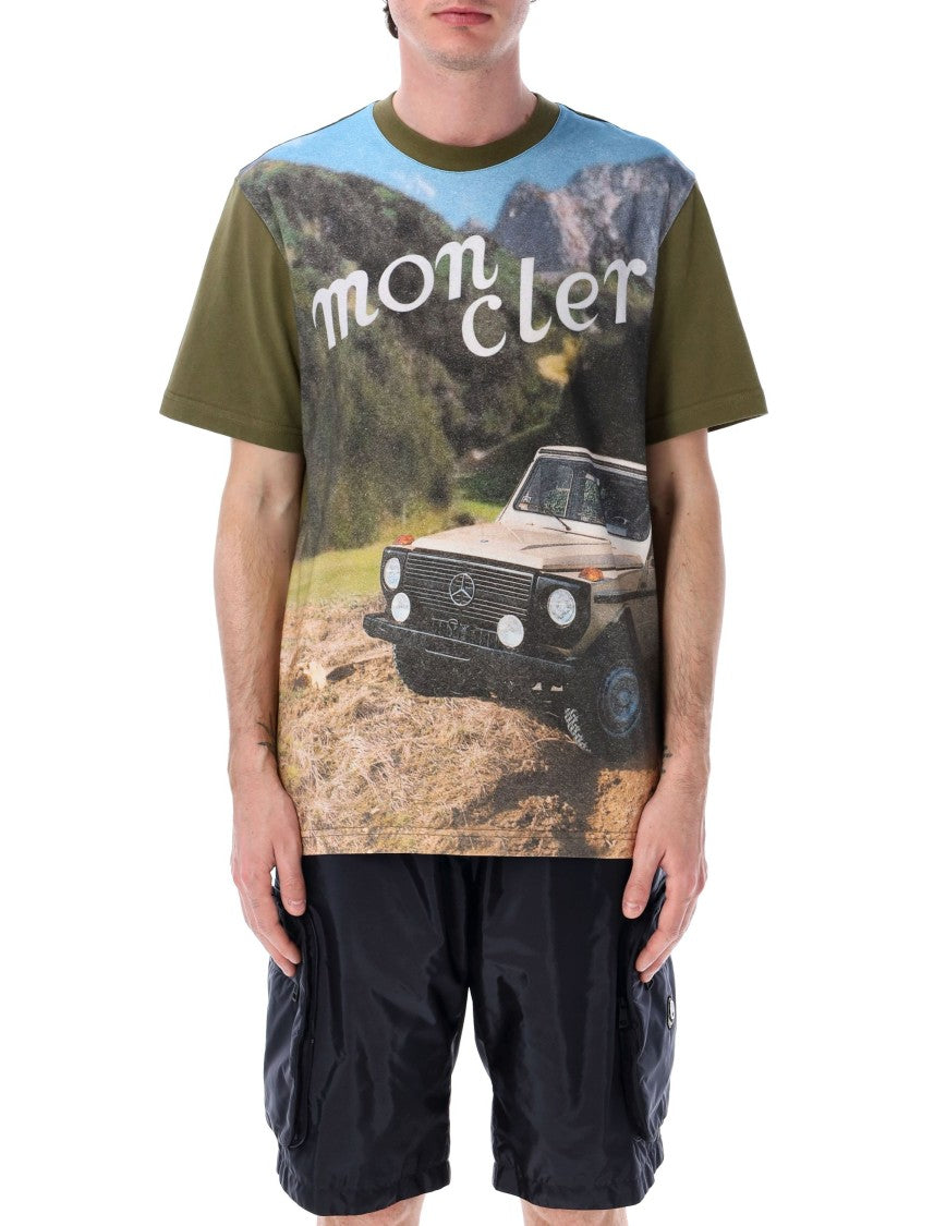 Moncler Genius X Mercedes Benz Olive Green Graphic Print T-Shirt