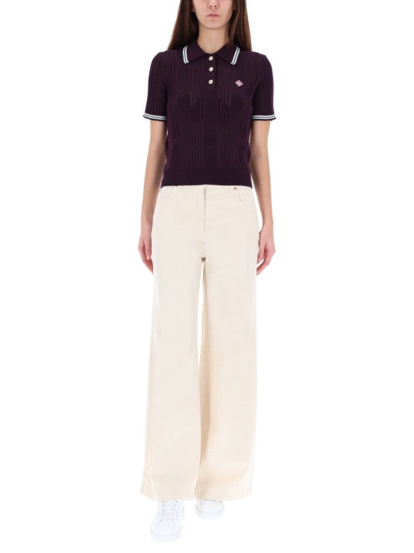 Casablanca Textured Cotton Knit Polo Shirt With Contrasting Accents