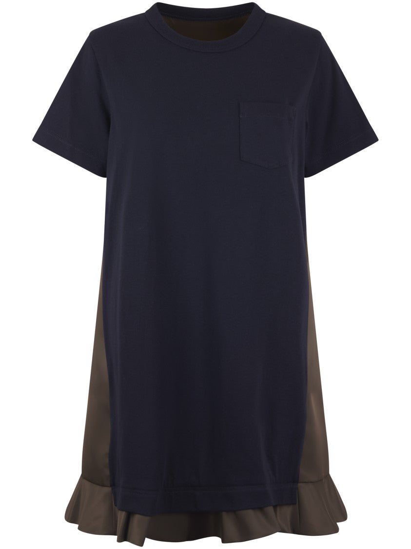 Sacai Textured Nylon Twill And Cotton Jersey Dress
