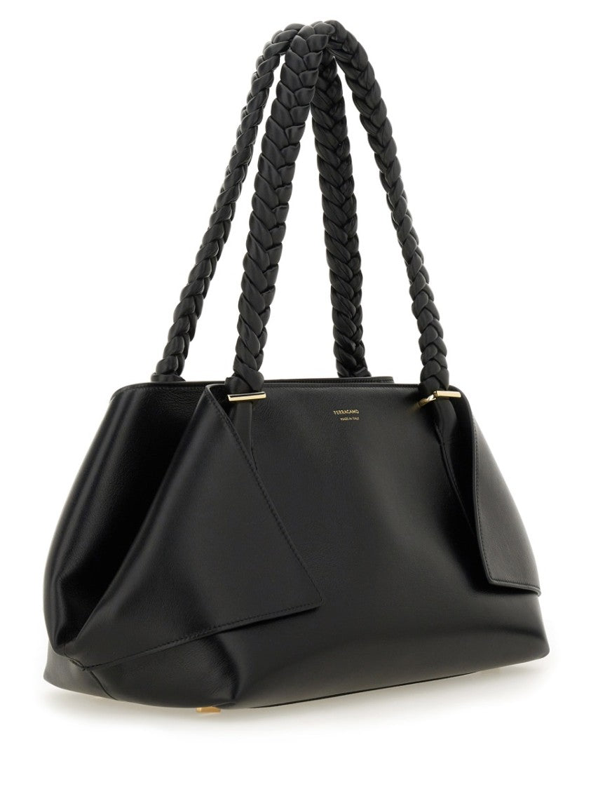 Ferragamo Structured Braided Handle Shoulder Bag